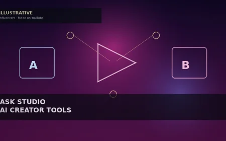 Illustrative play-triangle and A/B tile geometry — not YouTube logos or creator likenesses.