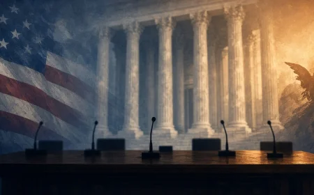 Illustrative congressional hearing motif — not a likeness. Image Desk SQI-014 package.