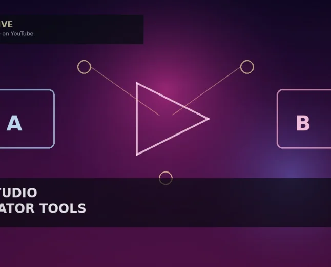 Illustrative play-triangle and A/B tile geometry — not YouTube logos or creator likenesses.