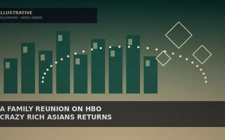 Illustrative emerald-to-champagne gradient with abstract skyline blocks, geometric diamond outlines and a dotted champagne arc for a TV series order story — not a likeness, logo, poster, or documentary photo.