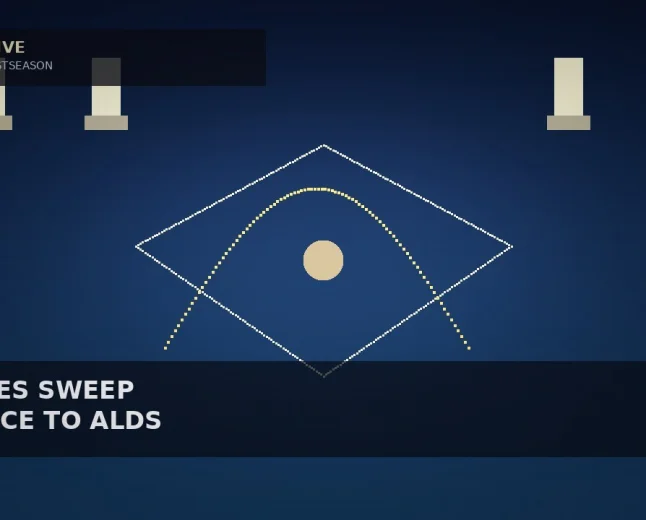 Illustrative night diamond geometry, ball-flight arc, stadium light bars, and bracket chevrons for Yankees Wild Card sweep — not player likenesses, team logos, or game photos.